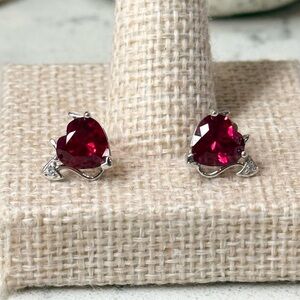 Bling Jewelry Womens .925 Sterling Silver Deep Red CZ Devil Heart Stud Earrings